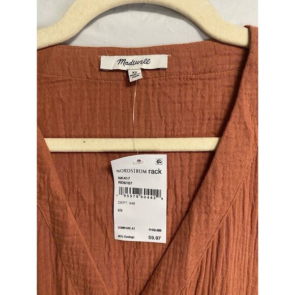 New Madewell Lightspun Cuff Sleeve Button Front Tiered Mini Dress Orange Size XS - Picture 4 of 5